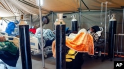 Covid-19 patients are being treated with oxygen at the Tshwane District Hospital in Pretoria, South Africa, July 10, 2020. 