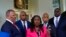 Sherrilyn Ifill, center, of the NAACP Legal Defense Fund, speaks with reporters outside the West Wing of the White House in Washington, July 8, 2021, following a meeting with President Joe Biden and leadership of top civil rights organizations.