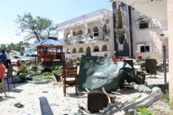 FILE - A Somali official says at least 10 people, including two journalists, were killed in an extremist attack, July 12, 2019, on Asasey Hotel in the port city of Kismayo.