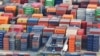 An aerial view shows containers at the port in Nanjing, in China's eastern Jiangsu province, Feb. 4, 2025.