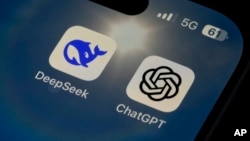 The icons for the smartphone apps DeepSeek and ChatGPT are seen on a smartphone screen in Beijing, Jan. 28, 2025. 