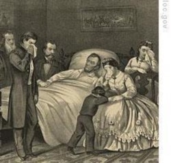 A print showing President Lincoln on his deathbed