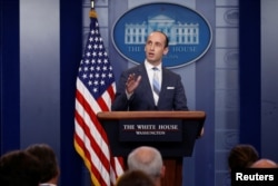 White House senior policy adviser Stephen Miller discusses U.S. immigration policy at the daily press briefing at the White House in Washington, Aug. 2, 2017.