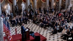 El presidente Joe Biden habla durante el Desayuno de Oración Nacional con los líderes del Congreso, en el Capitolio, Washington, el jueves 1 de febrero de 2024.