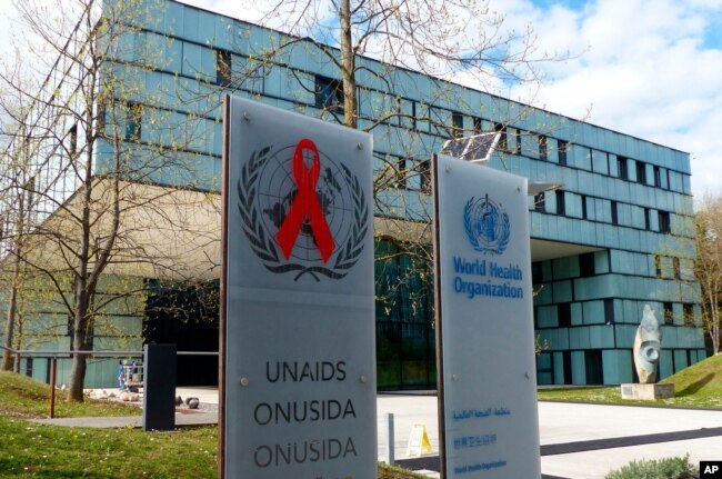 FILE - The headquarters of the World Health Organization in Geneva, Switzerland.