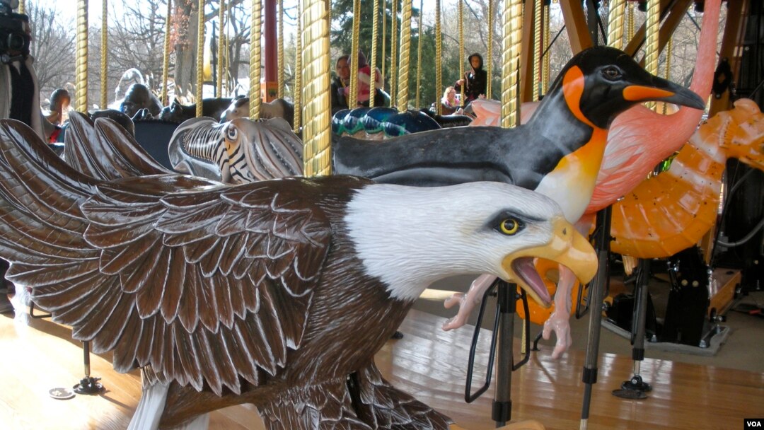 The animals depicted on the Smithsonian National Zoo's Conservation Carousel in Washington, D.C., include many endangered species. (VOA/J. Taboh) 