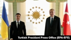 Президент Украины Владимир Зеленский и президент Турции Реджеп Эрдоган на переговорах в Стамбуле. 16 октября 2020.