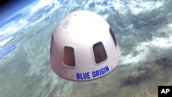 Illustration de la capsule Blue Origin utilisée pour emmener les touristes dans l'espace.