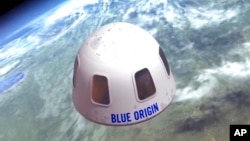 Wahana antariksa Blue Origin yang akan digunakan untuk menerbangkan turis ke antariksa.