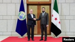 Syria's interim President Ahmed al-Sharaa meets with Fernando Arias, the head of the Organisation for the Prohibition of Chemical Weapons (OPCW) in Damascus, Syria, in this handout released on Feb. 8, 2025, from the Syrian Presidency Office. 