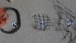 Pieces of net and other fishing gear are numbered before being cataloged at Hawaii Pacific University's Center for Marine Debris Research on Wednesday, May 12, 2021 in Kaneohe, Hawaii. (AP Photo/Caleb Jones)