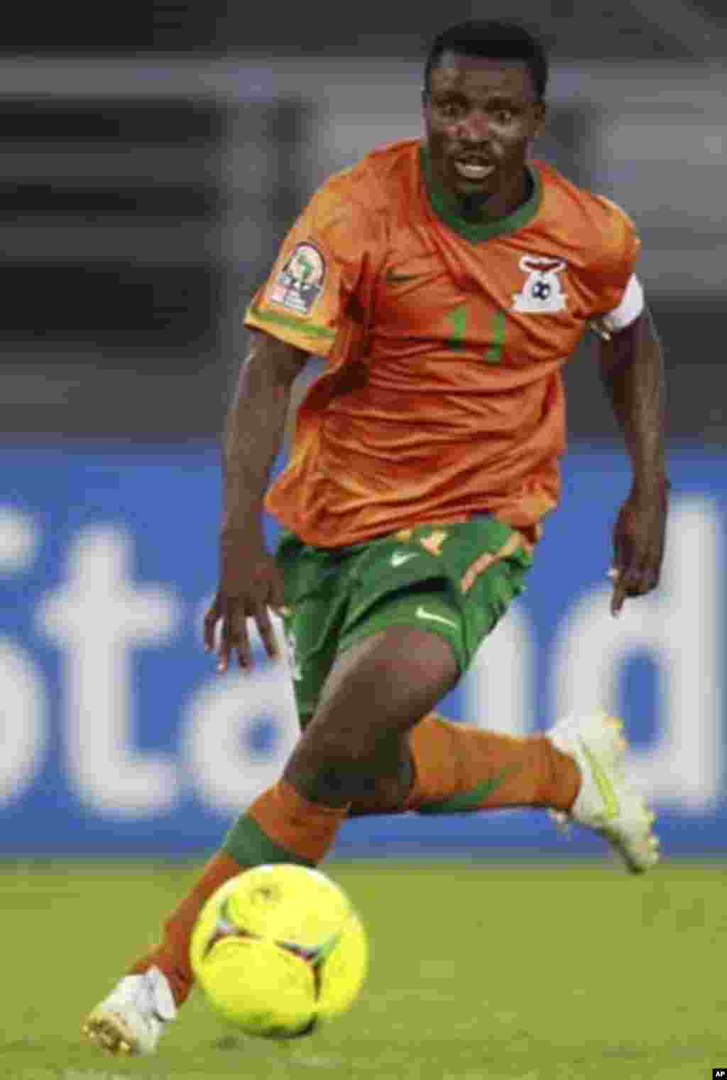 Zambia's captain Christopher Katongo controls the ball during their African Nations Cup quarter-final soccer match against Sudan at Estadio de Bata "Bata Stadium", in Bata February 4, 2012.