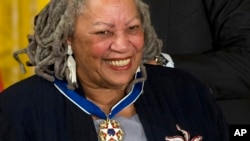 FILE - U.S. Nobel literature laureate Toni Morrison, seen in this May 29, 2012 file photo, received Distinguished Service Awards at the Authors Guild's 25th annual gala in New York City on Wednesday, May 24, 2017. 