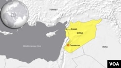 Bản đồ Kasab trong tỉnh Latakia, nơi máy bay chiến đấu Syria bị bắn rơi.