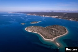 Island Galesnjak is seen from above near Biograd na Moru