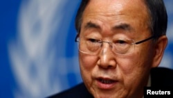 United Nations Secretary General Ban Ki-moon addresses a news conference at the United Nations in Geneva March 3, 2014.