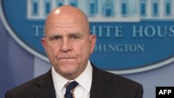 FILE - National Security Adviser H.R. McMaster speaks during a daily press briefing at the White House in Washington, Nov. 2, 2017.