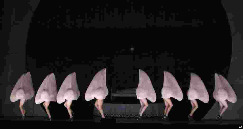 Para artis dengan kostum berbentuk hidung melakukan gladi resik opera Shostakovich berjudul &quot;The Nose&quot; (Hidung) di Sydney Opera House, Sydney, Australia.