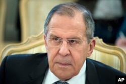 FILE - Russian Foreign Minister Sergey Lavrov speaks in Moscow, April 20, 2018.