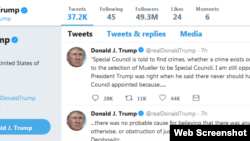 A screenshot of President Donald Trump's Twitter page.