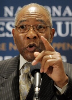 FILE - The Rev. Dr. Amos Brown, senior pastor of Third Baptist Church, San Francisco, California, speaks during an African American clergy announcement of support for the civil marriage of gay and lesbian couples, Sept. 21, 2012.