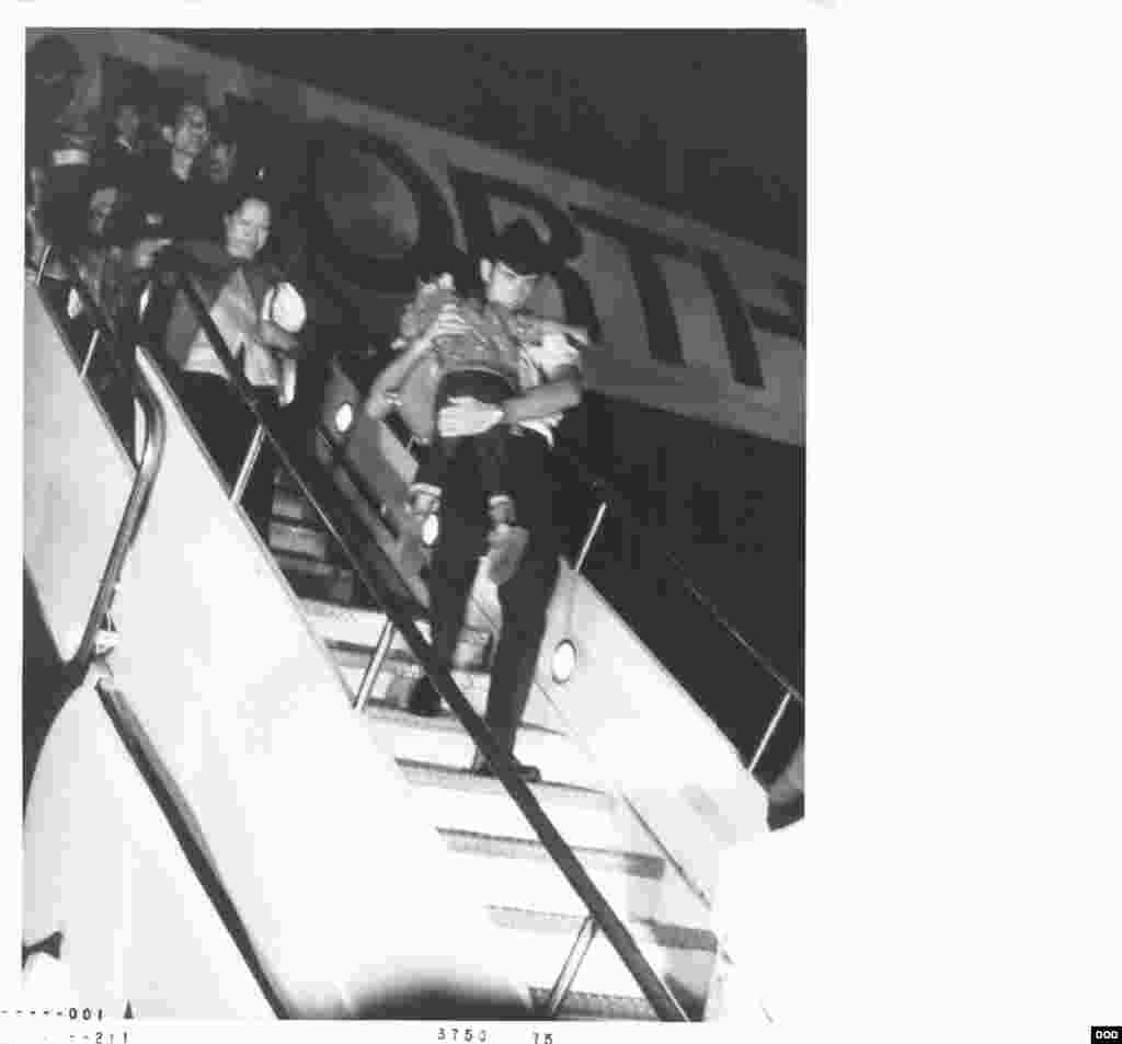 Photo of refugees at the Vietnamese Refugee Processing Center at Eglin Air Force Base in 1975.