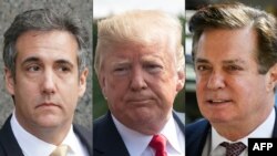 Esta combinación de fotos muestra a Michael Cohen (izquierda), el presidente Donald Trump (centro) y el exjefe de campaña Paul Manafort. 