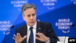 US Secretary of State Antony Blinken delivers a speech during a session as part of the World Economic Forum (WEF) in Davos on January 17, 2024.