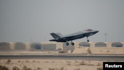 FILE - An F-35A Lightning II takes off from Al Dhafra Air Base, Abu Dhabi, United Arab Emirates, in this picture released by the U.S. Air Force, Aug. 5, 2019.