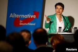 Frauke Petry, chairwoman of the anti-immigration party Alternative for Germany, attends a pre-election meeting in Berlin, Germany, Sept. 16, 2016.