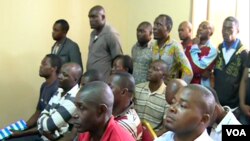 Cameroon workers attend a meeting to declare strike in Matomb, Cameroon, Nov. 4, 2016. (M. Kindzeka/VOA)