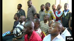 Cameroon workers attend a meeting to declare strike in Matomb, Cameroon, Nov. 4, 2016. (M. Kindzeka/VOA)