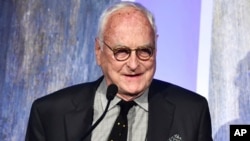 FILE - In this Nov. 27, 2017, photo, producer James Ivory accepts the best feature award for "Call Me by Your Name" at the 27th annual Independent Film Project's Gotham Awards at Cipriani Wall Street in New York