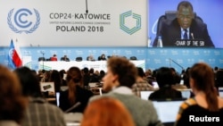Participants take part in plenary session during COP24 U.N. Climate Change Conference 2018 in Katowice, Poland, Dec. 13, 2018.