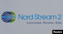 The logo of the Nord Stream-2 gas pipeline project is seen on a board at the St. Petersburg International Economic Forum 2017 (SPIEF 2017) in St. Petersburg, Russia, June 1, 2017.