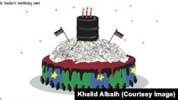 A cartoon birthday cake by Sudanese cartoonist Khalid Albaih to mark the third anniversary of South Sudan's independence on July 9, 2014.