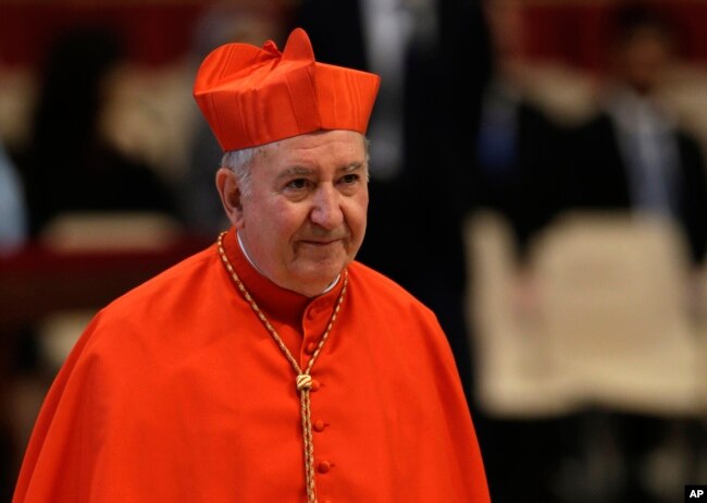 FILE - Chile's Cardinal Francisco Javier Errazuriz attends Mass inside St. Peter's Basilica, at the Vatican, April 13, 2013.