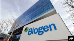 FILE - The Biogen Inc., headquarters is shown March 11, 2020, in Cambridge, Mass.