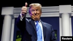 U.S. President Donald Trump addresses the Republican Jewish Coalition's 2019 leadership meeting in Las Vegas, April 6, 2019. 