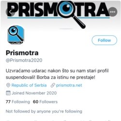 Ponovo otvoreni Tviter profil portala Prismotra.net