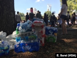 Unorganized, unidentified Charlotte residents left water and snacks at Marshall park, another meeting point in uptown Charlotte, throughout the day for protesters, Sept. 24, 2016.