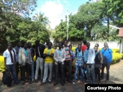 Some of the group members are pictured upon their arrival at the South Sudan Embassy in Zimbabwe. (Photo courtesy of South Sudanese students)