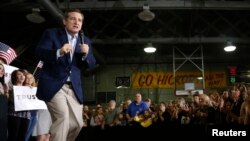 Republican U.S. presidential candidate and U.S. Senator Ted Cruz speaks to supporters during his five state primary night rally in Knightstown, Indiana.