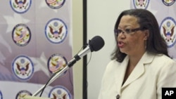 United States Deputy Assistant Secretary of State for Africa Affairs, Susan Page addresses a press conference in Harare, March, 4, 2011