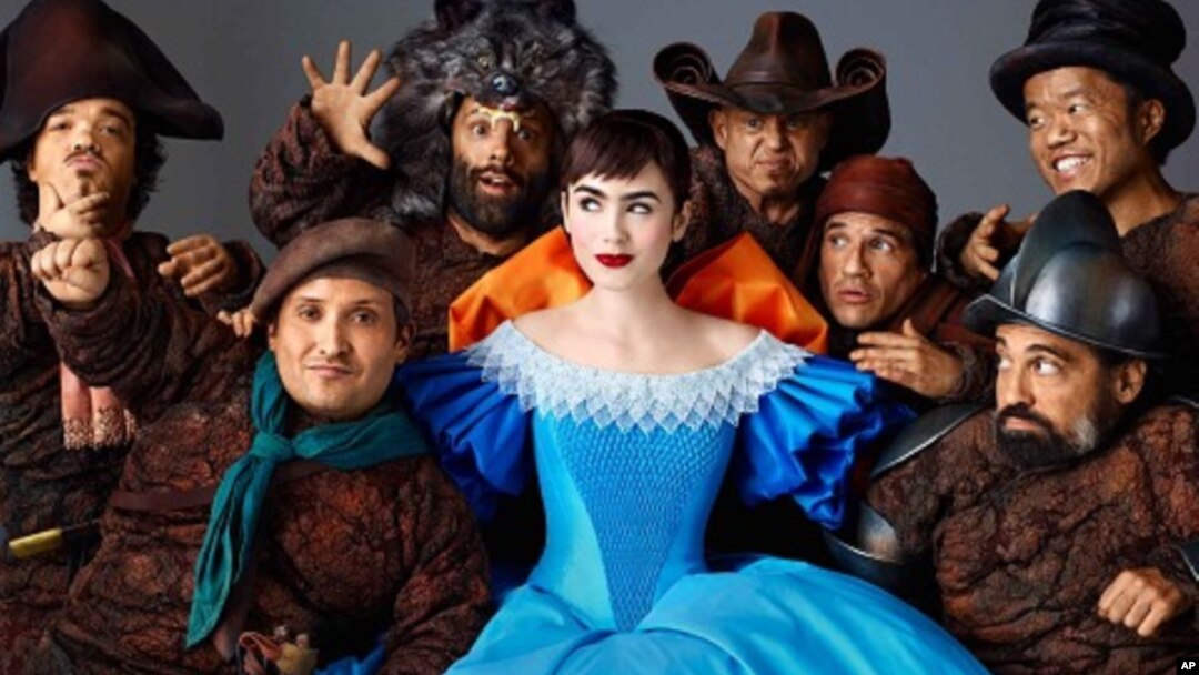 Martin Klebba, Jordan Prentice, Danny Woodburn, Ronald Lee Clark and Lily Collins in "Mirror, Mirror"
