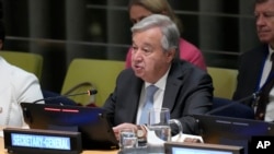 FILE - United Nations Secretary-General António Guterres speaks during the Summit of the Future, Thursday, Sept. 21, 2023 at United Nations headquarters.