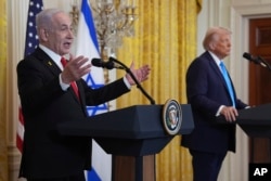 Israeli Prime Minister Benjamin Netanyahu and U.S. President Donald Trump participate in a news conference at the White House on Feb. 4, 2025, in Washington.