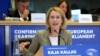 FILE - Estonia's Kaja Kallas, nominee for European Union High Representative and Vice President for Foreign Affairs and Security Policy, speaks during her hearing at the European Parliament in Brussels on Nov. 12, 2024. 