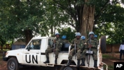 FILE - United Nations peacekeepers are seen in Yei, South Sudan, July 13, 2017. 