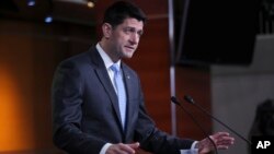 FILE - House Speaker Paul Ryan of Wisconsin speaks to the media during a news conference, Feb. 15, 2018, on Capitol Hill in Washington.